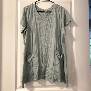 LOGO by Lori Goldstein Lace Trimmed Shirt W/Pockets